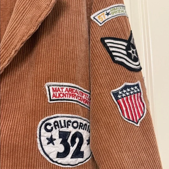 POL Brown Corduroy Patch Pocket Blazer with Applied Patches - Picture 3 of 4